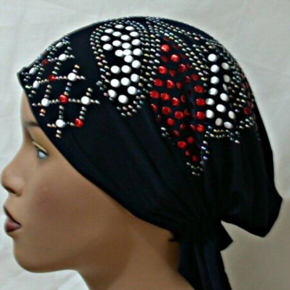 Navy Blue Pre-Tied Stud Fashion Cap Slip On Bonnet Hijab Undercap #9 - Picture 3 of 3